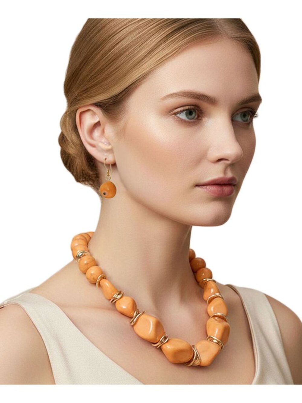 Tigerstars Chunky Yellow Sculptural Resin Pebble Beaded Statement Necklace
